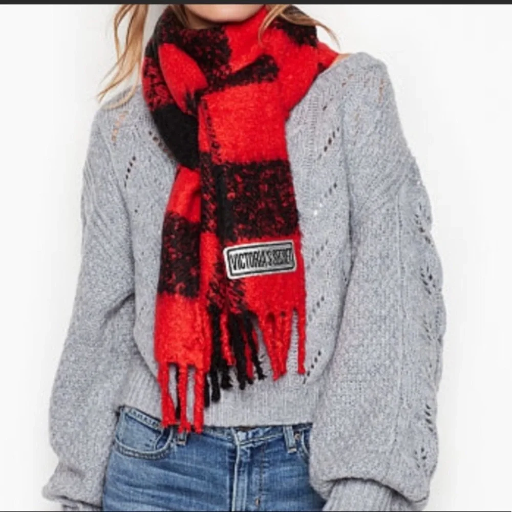 Victoria's Secret Bold Red and Black Scarf, Cozy Chic